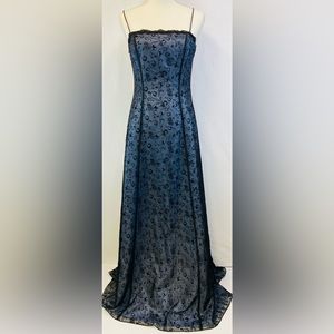 BESTY &ADAMS BY JASMINE. BLUE CHIFFON FLORAL GOWN SIZE 6